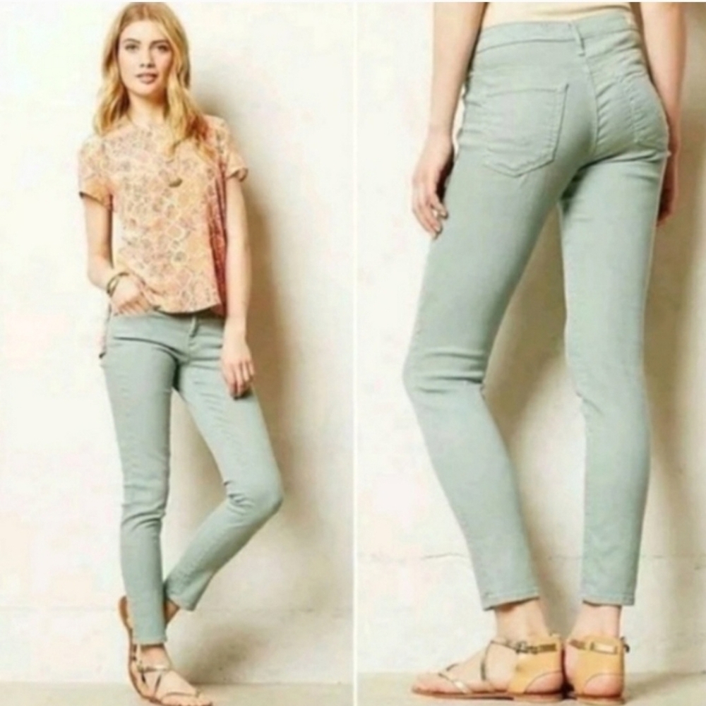 AG Anthropologie Mint Green Stevie Jeans, Super Soft Sateen, Like New, Size 31